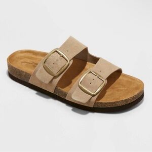 Universal Thread Women's Devin Two Band Footbed Sandals Taupe Size 11